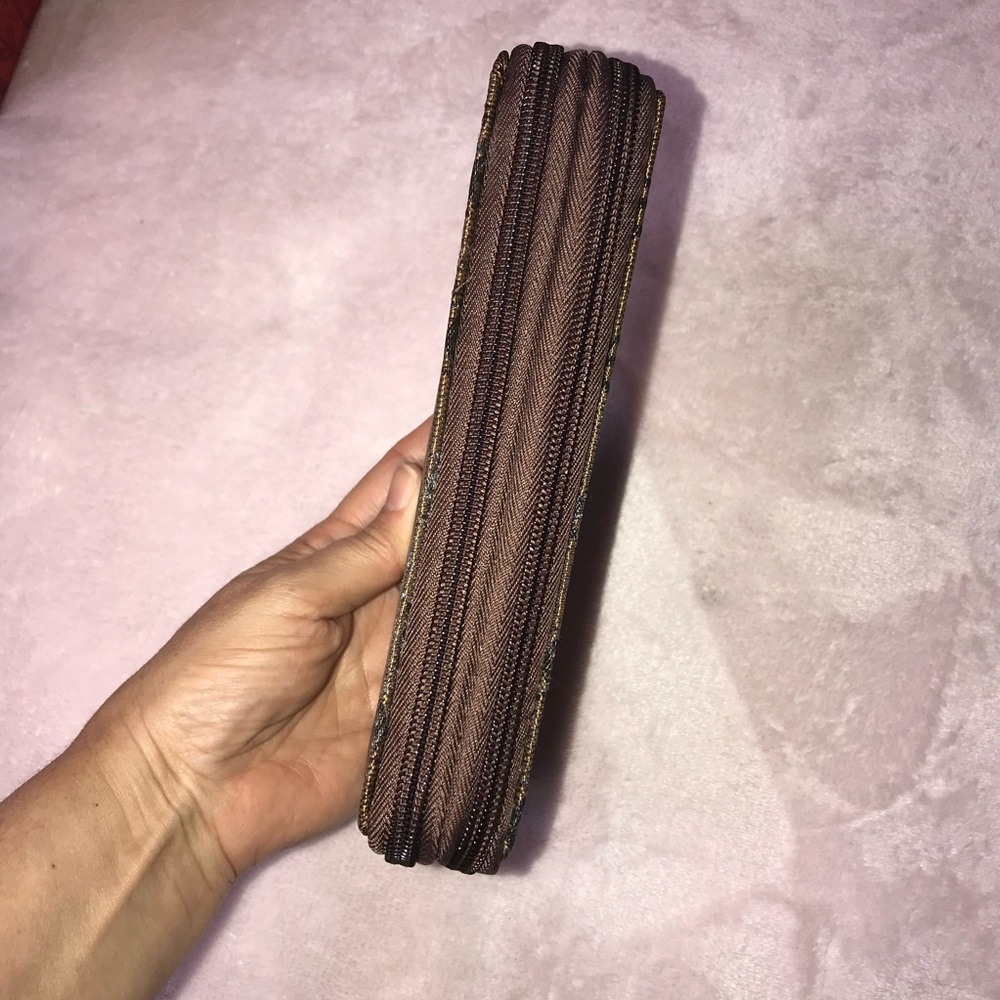 Ladies Brown Monogram Wallet divided 2 sides zippers Diamond pattern design logo - Picture 6 of 9